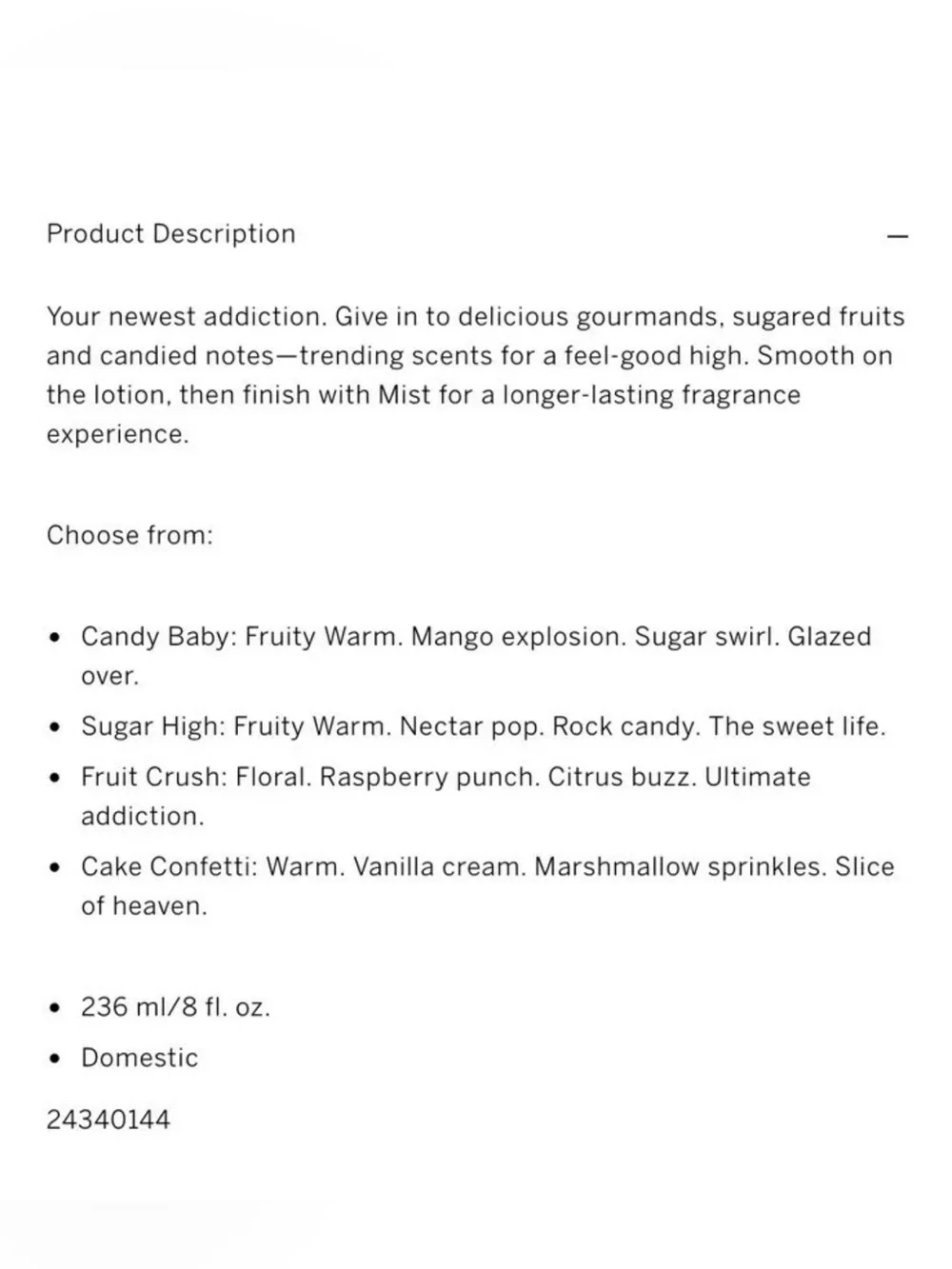 Victoria’s Secret CANDY BABY Fragrance Lotion ~ 8 fl.oz.
